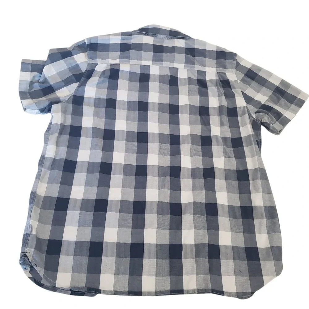 The North Face Button Up Shirt Mens Navy Blue White XL Plaid Chest Pocket Casual